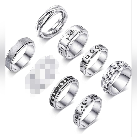 Anti Anxiety Fidget Spinner Rings, set of 7, size 8 - Picture 1 of 1